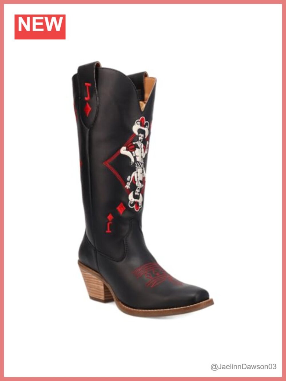 Dingo Jack of Diamonds Embroidered Leather Square Toe Pull On Knee High Boots
